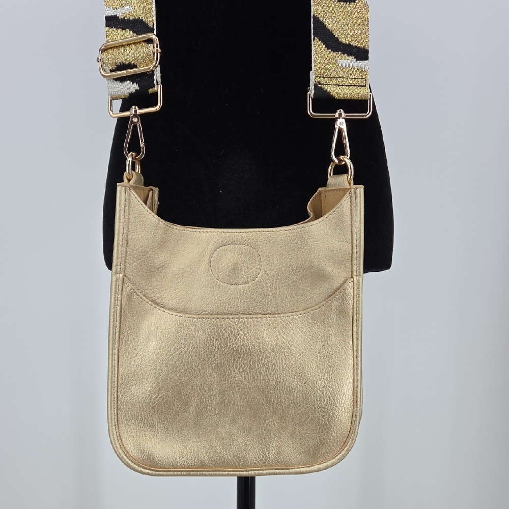 Metallic Gold Crossbody with Patterned Strap